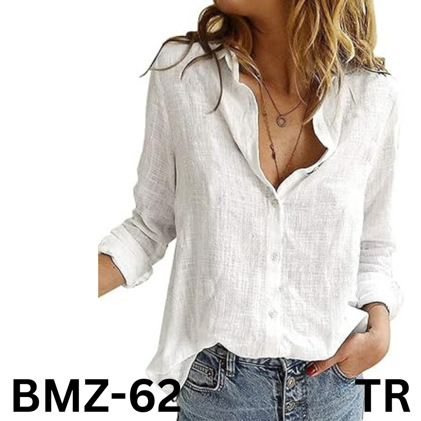 Astylish Womens V Neck Roll up Sleeve Button Down Blouses Tops White Small