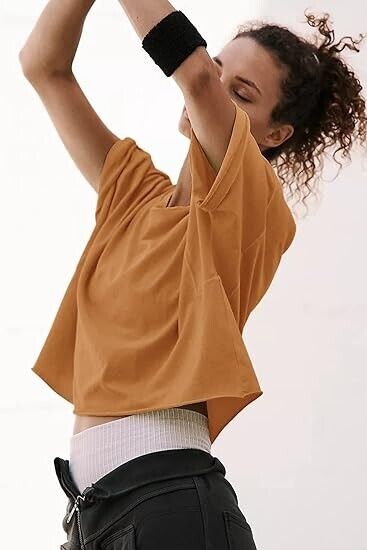 Womens Workout Tops Short Sleeve, Camel, Large