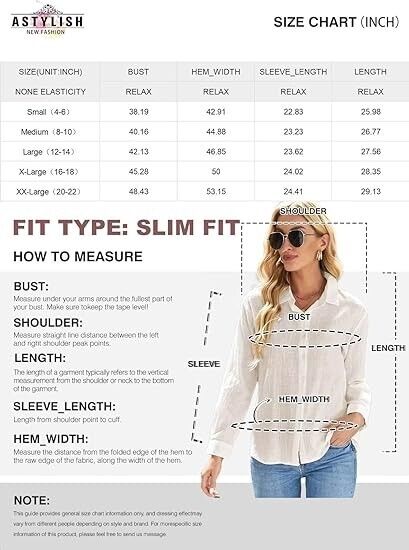 Astylish Womens V Neck Roll up Sleeve Button Down Blouses Tops White Small