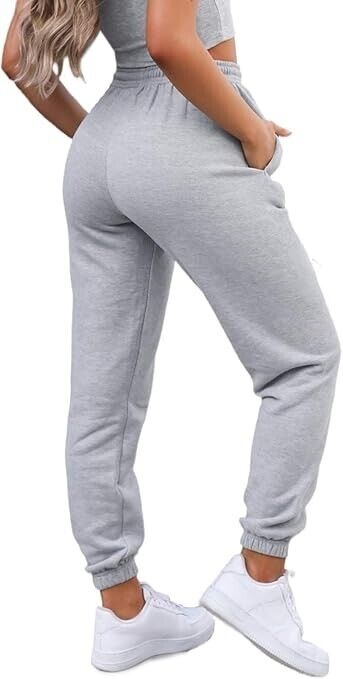 Waitfairy Womens High Waisted Sweatpants Drawstring Jogger Pants Loungewear, L