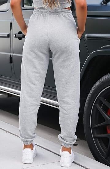 Waitfairy Womens High Waisted Sweatpants Drawstring Jogger Pants Loungewear, L
