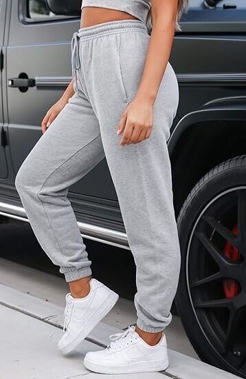 Waitfairy Womens High Waisted Sweatpants Drawstring Jogger Pants Loungewear, L