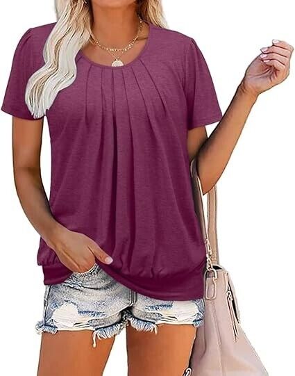 ZOLUCKY Womens Scoop Neck Short Sleeve Tops Casual Cute Solid Color T-Shirts, XL