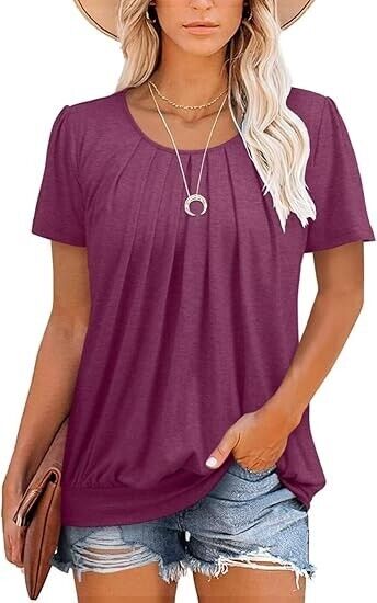 ZOLUCKY Womens Scoop Neck Short Sleeve Tops Casual Cute Solid Color T-Shirts, XL