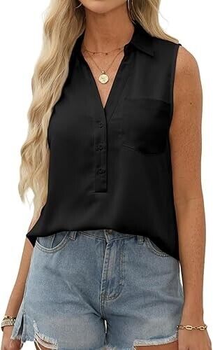 BLENCOT Womens Tops Summer Button V Neck Tank Top Fashion Sleeveless Blouse, XXL