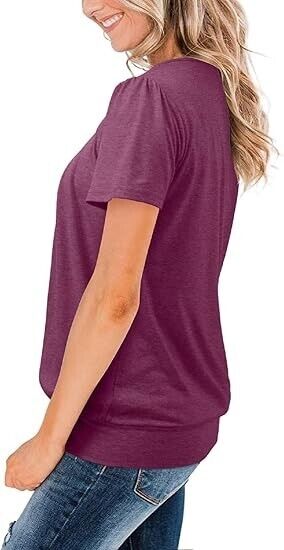 ZOLUCKY Womens Scoop Neck Short Sleeve Tops Casual Cute Solid Color T-Shirts, XL