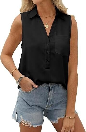 BLENCOT Womens Tops Summer Button V Neck Tank Top Fashion Sleeveless Blouse, XXL