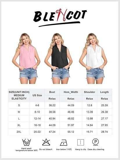 BLENCOT Womens Tops Summer Button V Neck Tank Top Fashion Sleeveless Blouse, XXL
