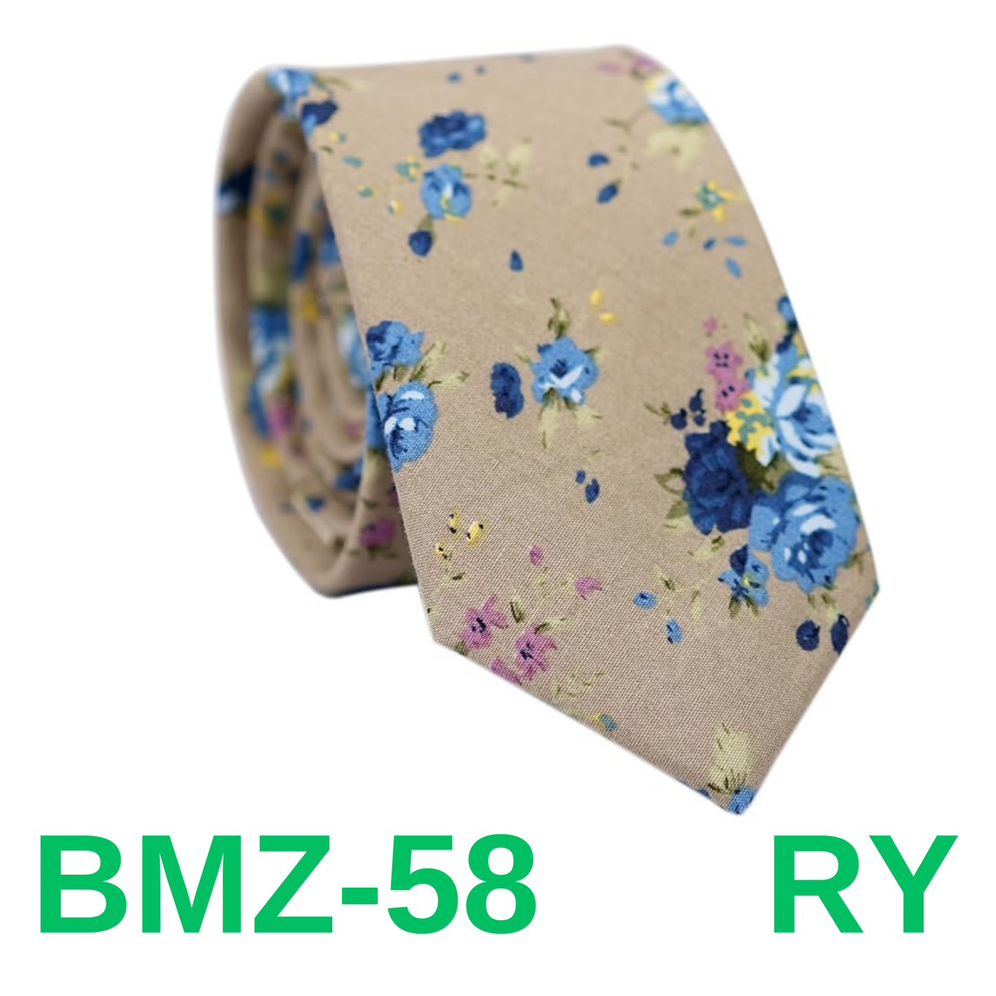 BELLUNO Floral Skinny Tie for Men, Slim Flower Ties for Wedding, Activities