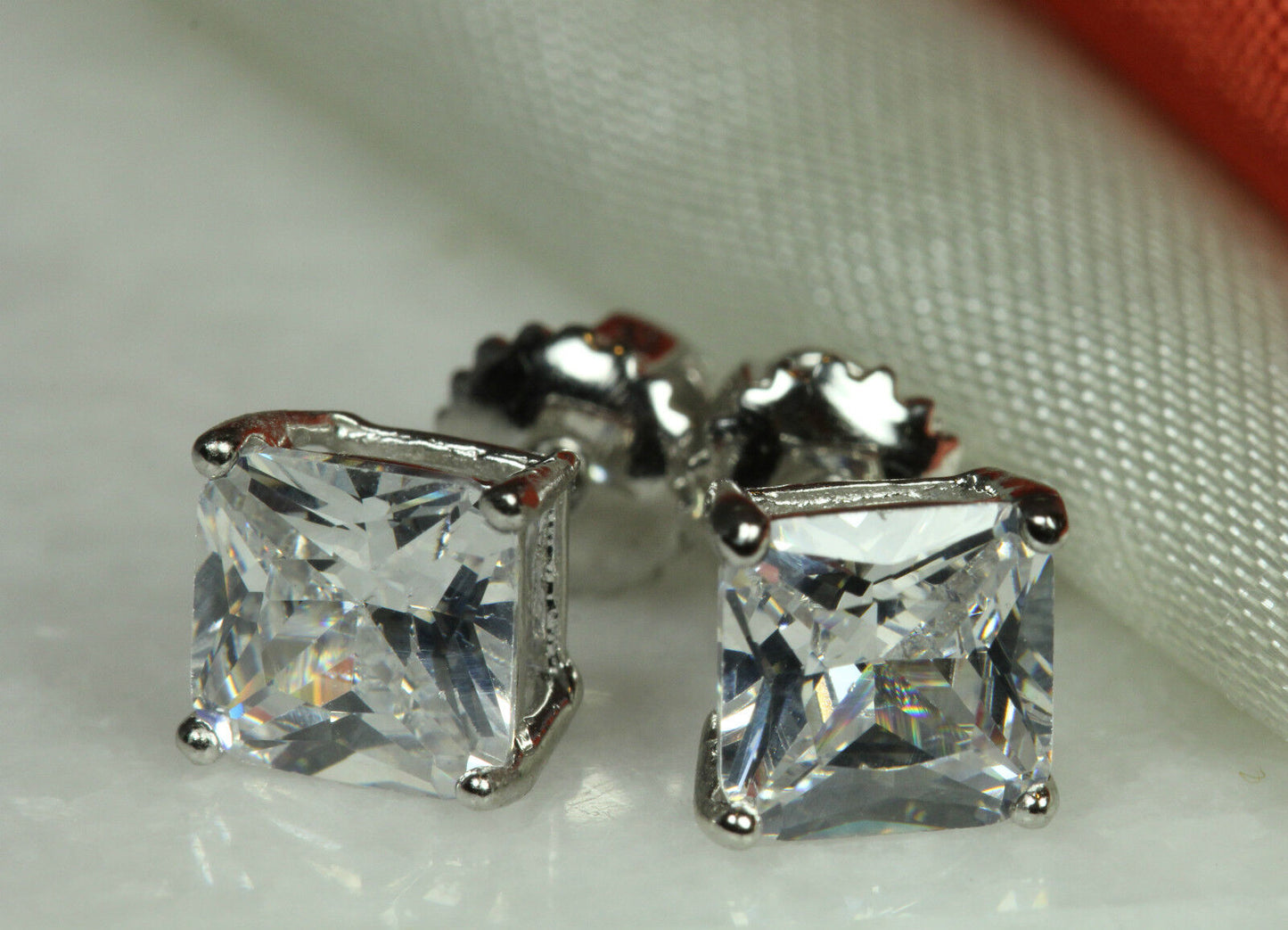 8MM PRINCESS BASKET SET 925 STERLING SILVER SCREW BACK UNISEX STUDS~5.12C EACH~S