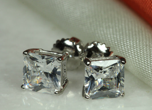 8MM PRINCESS BASKET SET 925 STERLING SILVER SCREW BACK UNISEX STUDS~5.12C EACH~S