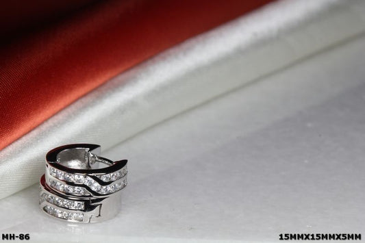 BEAUTIFUL CROSS OVER CZ  RHODIUM PLATED STERLING SILVER 925 HUGGIE HOOP EARRINGS