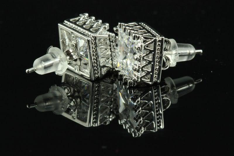 CROWN SET 1.2 CRT STERLING SILVER 925 CLEAR PRINCESS CUT CZ STUD EARRINGS