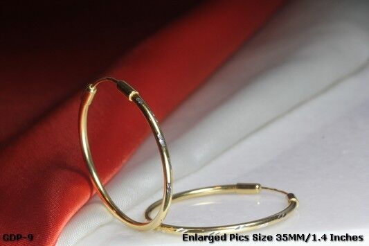 30MM CLASSIC GOLD PLATED STERLING SILVER 925 FACETED TWO TONE NEW HOOP EARRINGS
