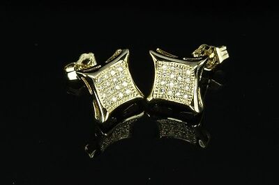 UNIXEX 10K GOLD PLATED STERLING SILVER CLASSIC KITE PAVE CZ STUD EARRINGS-P59-MS