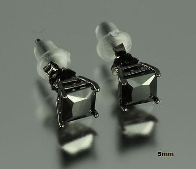 5MM~1.21 CTW~BLACK ON BLACK PRINCESS CUT STERLING SILVER 925 STUD EARRINGS~MXU
