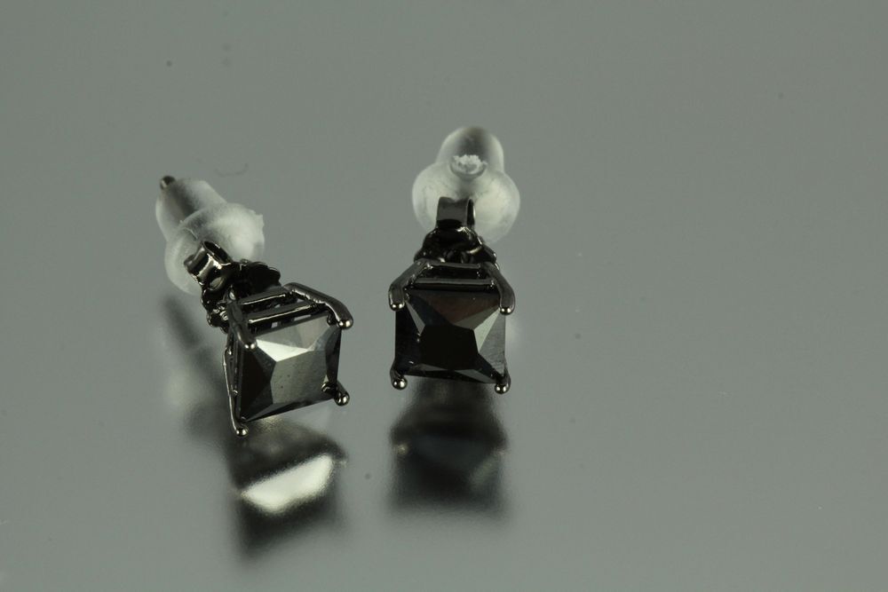 5MM~1.21 CTW~BLACK ON BLACK PRINCESS CUT STERLING SILVER 925 STUD EARRINGS~MXU