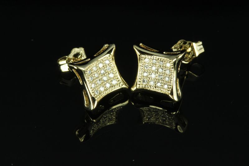 UNIXEX 10K GOLD PLATED STERLING SILVER CLASSIC KITE PAVE CZ STUD EARRINGS-P59-MS