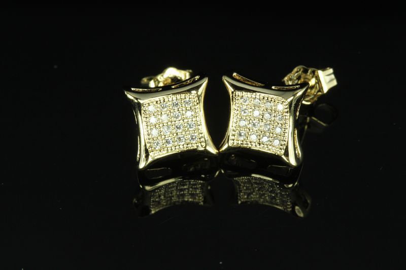 UNIXEX 10K GOLD PLATED STERLING SILVER CLASSIC KITE PAVE CZ STUD EARRINGS-P59-MS