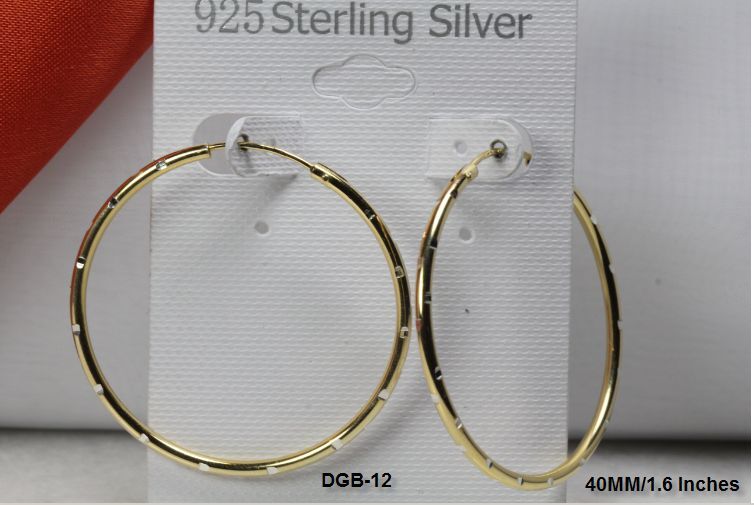 BRAND NEW BEAUTIFUL 40MM GOLD PLATED STERLING SILVER 925 CROSS CUT HOOP EARRINGS