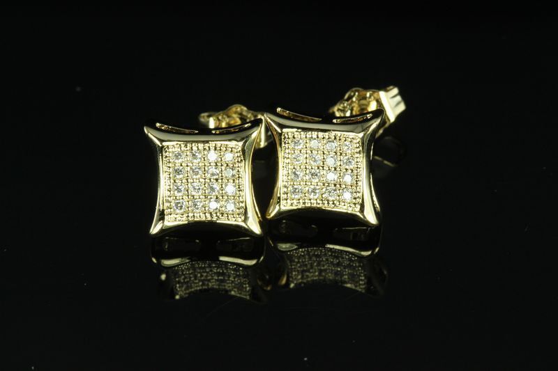 UNIXEX 10K GOLD PLATED STERLING SILVER CLASSIC KITE PAVE CZ STUD EARRINGS-P59-MS