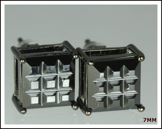 3.33CT BASKET INVISIBLE SET STERLING SILVER BLACK CZ UNISEX STUDS EARRINGS