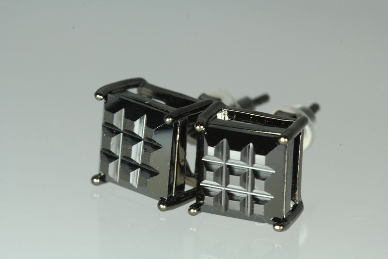 3.33CT BASKET INVISIBLE SET STERLING SILVER BLACK CZ UNISEX STUDS EARRINGS