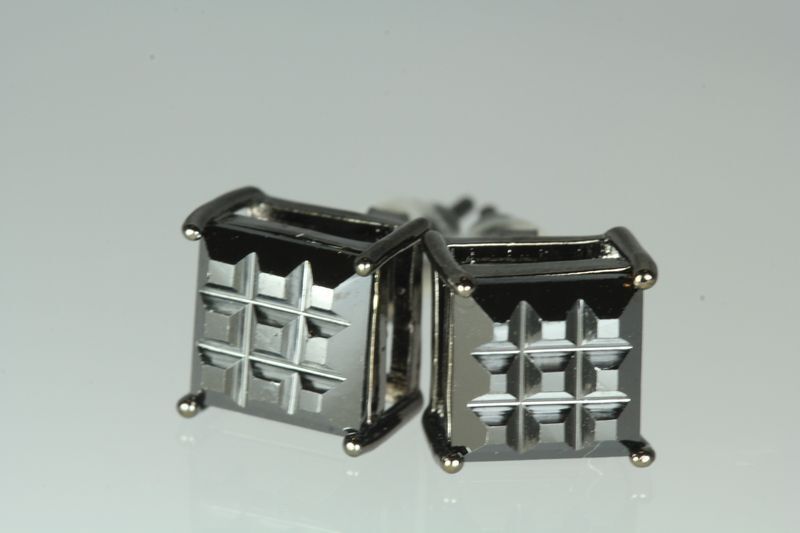 3.33CT BASKET INVISIBLE SET STERLING SILVER BLACK CZ UNISEX STUDS EARRINGS