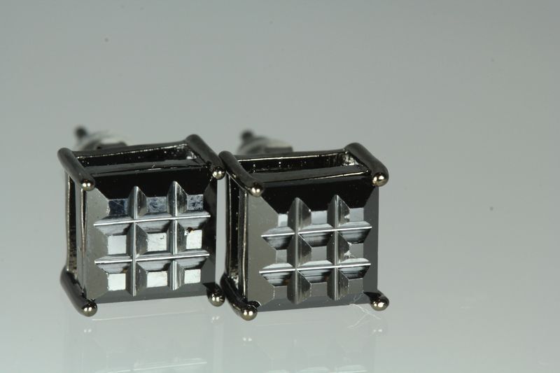 3.33CT BASKET INVISIBLE SET STERLING SILVER BLACK CZ UNISEX STUDS EARRINGS