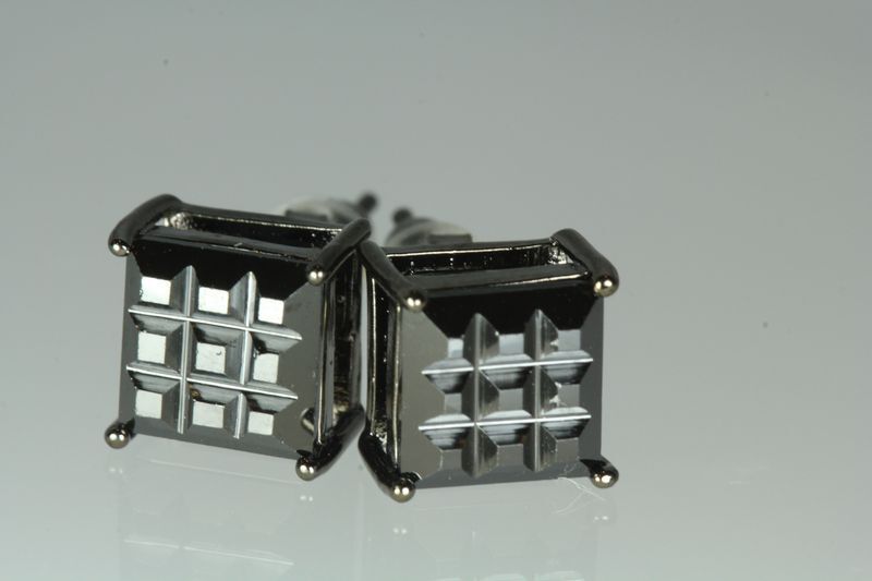 3.33CT BASKET INVISIBLE SET STERLING SILVER BLACK CZ UNISEX STUDS EARRINGS