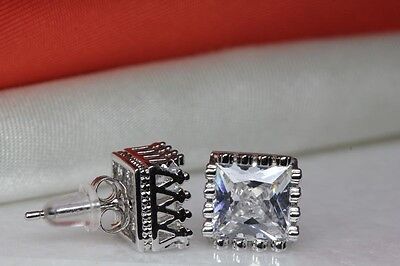 5.1 CRT STERLING SILVER 925 CLEAR PRINCESS CUT CROWN SET CZ STUD EARRINGS-MAXX-S