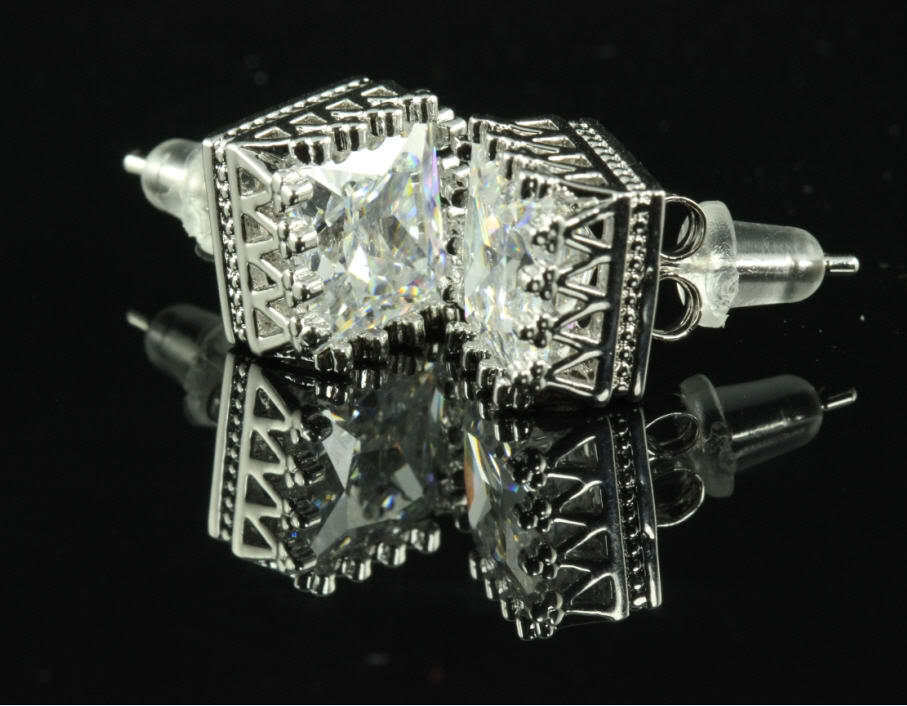 5.1 CRT STERLING SILVER 925 CLEAR PRINCESS CUT CROWN SET CZ STUD EARRINGS-MAXX-S
