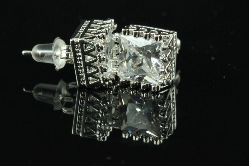 5.1 CRT STERLING SILVER 925 CLEAR PRINCESS CUT CROWN SET CZ STUD EARRINGS-MAXX-S
