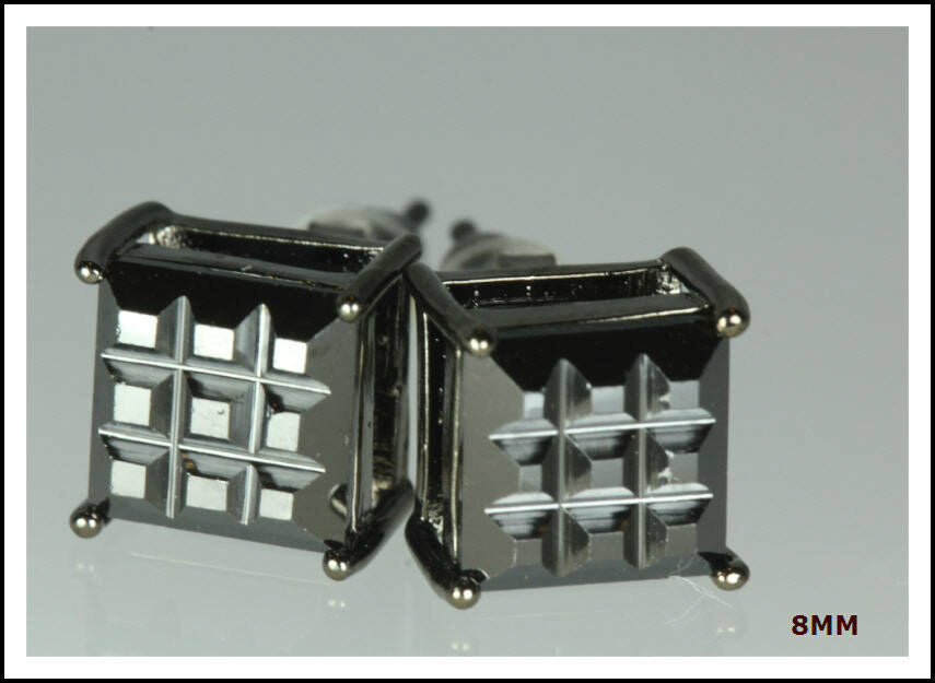 5.12CT BASKET INVISIBLE SET STERLING SILVER BLACK CZ UNISEX STUDS EARRINGS ♛TUE♛