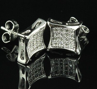 UNIXEX RHODIUM FINISH STERLING SILVER CLASSIC KITE PAVE CZ STUD EARRINGS-P48-MXT