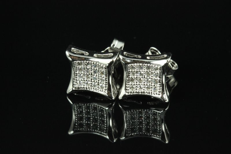UNIXEX RHODIUM FINISH STERLING SILVER CLASSIC KITE PAVE CZ STUD EARRINGS-P48-MXT