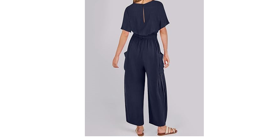 ANRABESS Women Linen Jumpsuits 2024 Summer Casual Loose Short Sleeve Wide, XXL