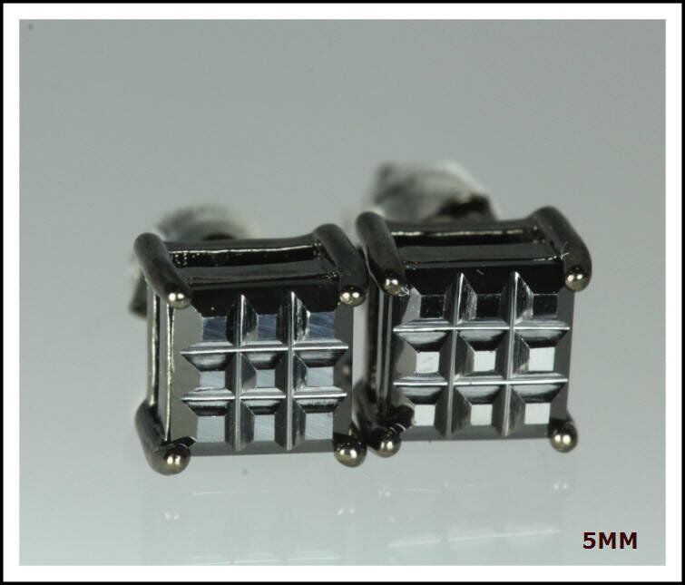 5M BASKET INVISIBLE SET STERLING SILVER  BLACK/BLACK CZ UNISEX  STUDS EARRINGS T