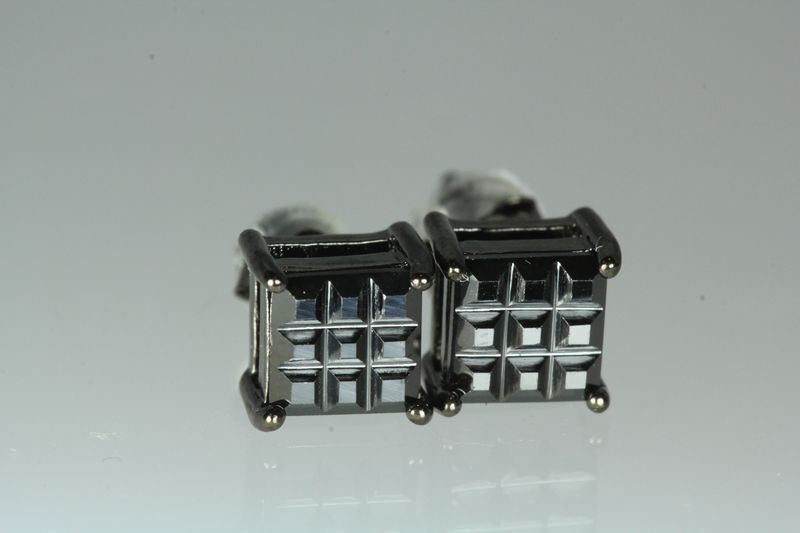 5M BASKET INVISIBLE SET STERLING SILVER  BLACK/BLACK CZ UNISEX  STUDS EARRINGS T