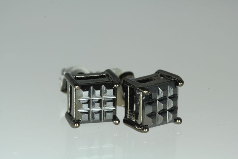 5M BASKET INVISIBLE SET STERLING SILVER  BLACK/BLACK CZ UNISEX  STUDS EARRINGS T