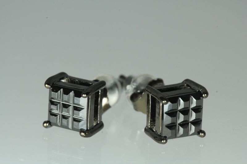 5M BASKET INVISIBLE SET STERLING SILVER  BLACK/BLACK CZ UNISEX  STUDS EARRINGS T