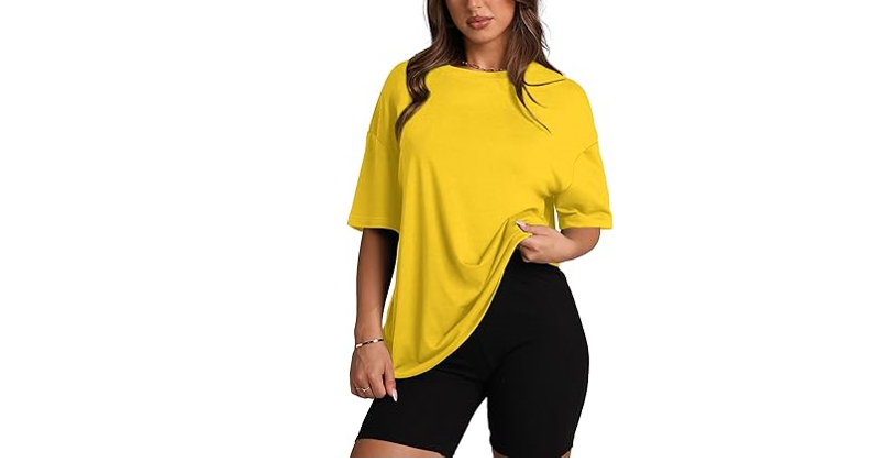 Womens Shirts Trendy Baggy Loose Fitting tops for Women Summer Yellow, XL