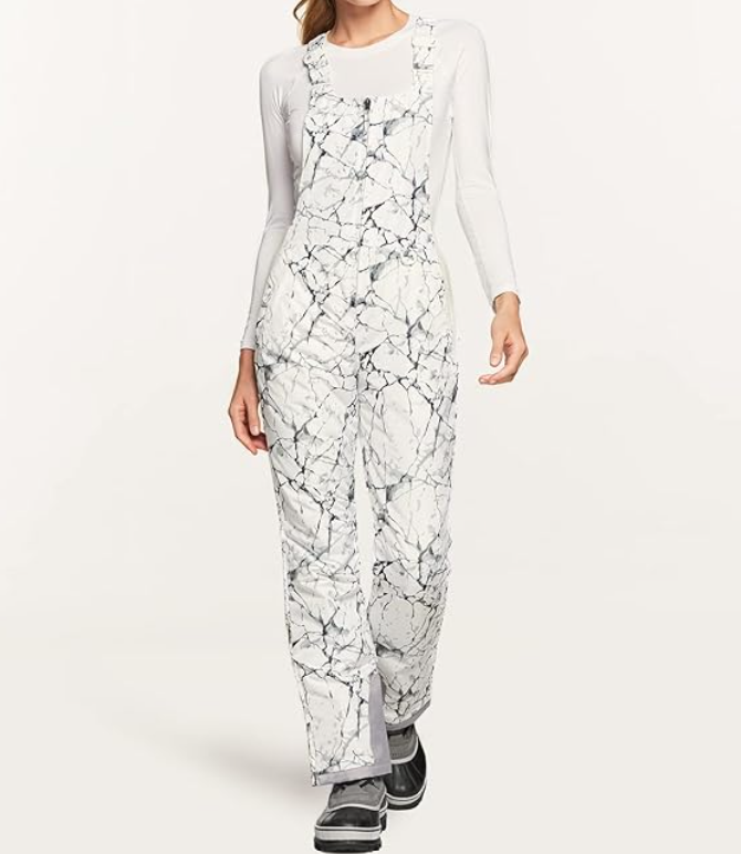 TSLA Women's Winter Snow Bibs, Waterproof Insulated Snowboard Overalls, White, S
