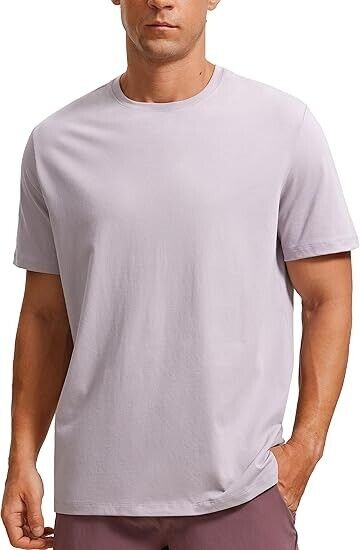 CRZ YOGA Men Cotton Polyester Short Sleeve T-Shirt Classic Fit Casual Soft Top L