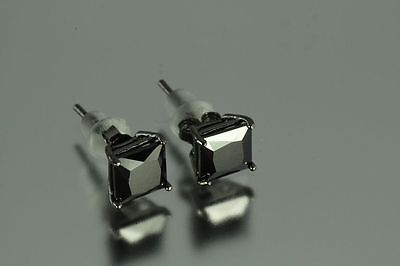 6MM~2.10 CTW~BLACK ON BLACK PRINCESS CUT STERLING SILVER 925 STUD EARRINGS~MXS