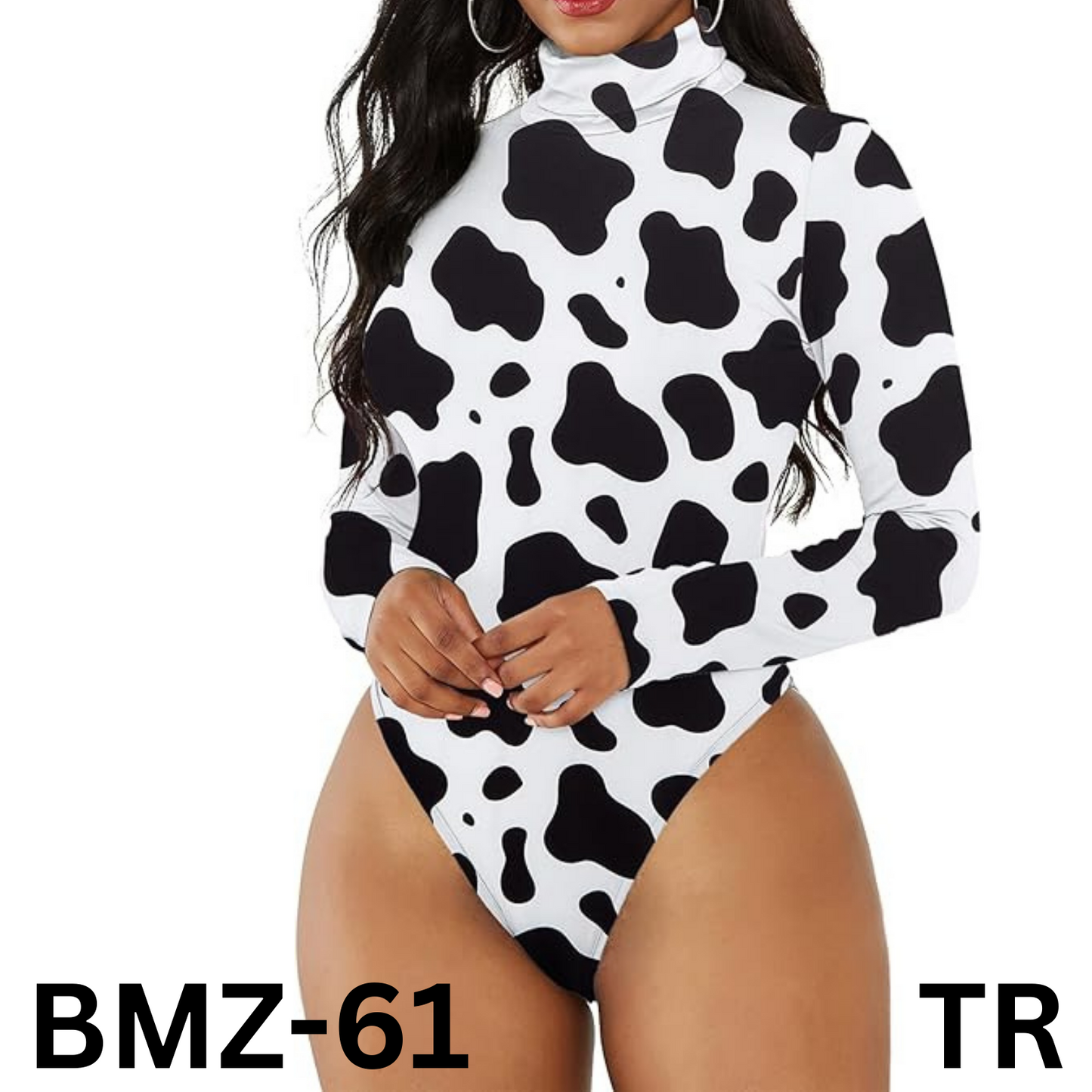 American Trends Long Sleeve Bodysuit for Women Cow Print Turtleneck Bodysuit, XL