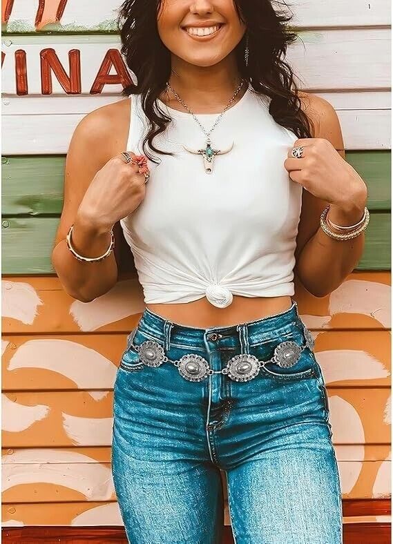 XZQTIVE Women Boho Chain Belt For Dresses Jeans Western Cowgirl Waist Links Belt