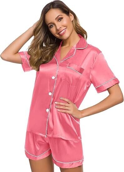 SWOMOG Pajamas Set Short Sleeve Sleepwear Womens Button Down Nightwear Soft Pj M