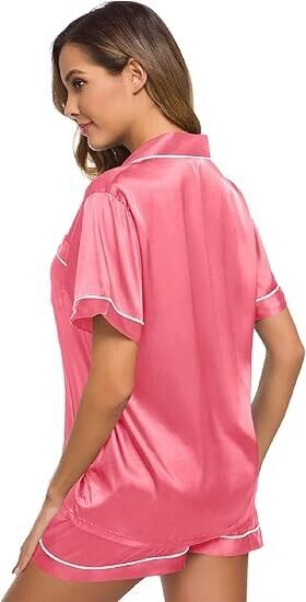 SWOMOG Pajamas Set Short Sleeve Sleepwear Womens Button Down Nightwear Soft Pj M