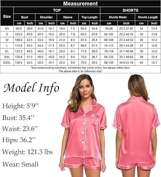 SWOMOG Pajamas Set Short Sleeve Sleepwear Womens Button Down Nightwear Soft Pj M
